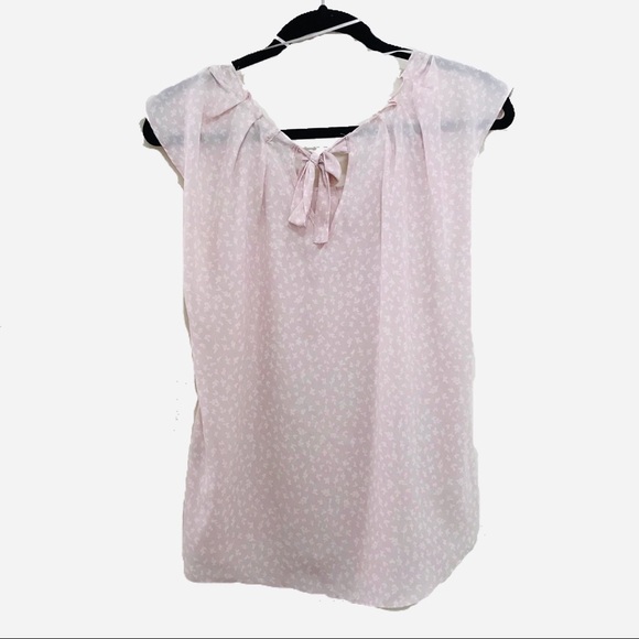 LC Lauren Conrad Pleated Top (Pink Leaf Print) - Picture 2 of 6